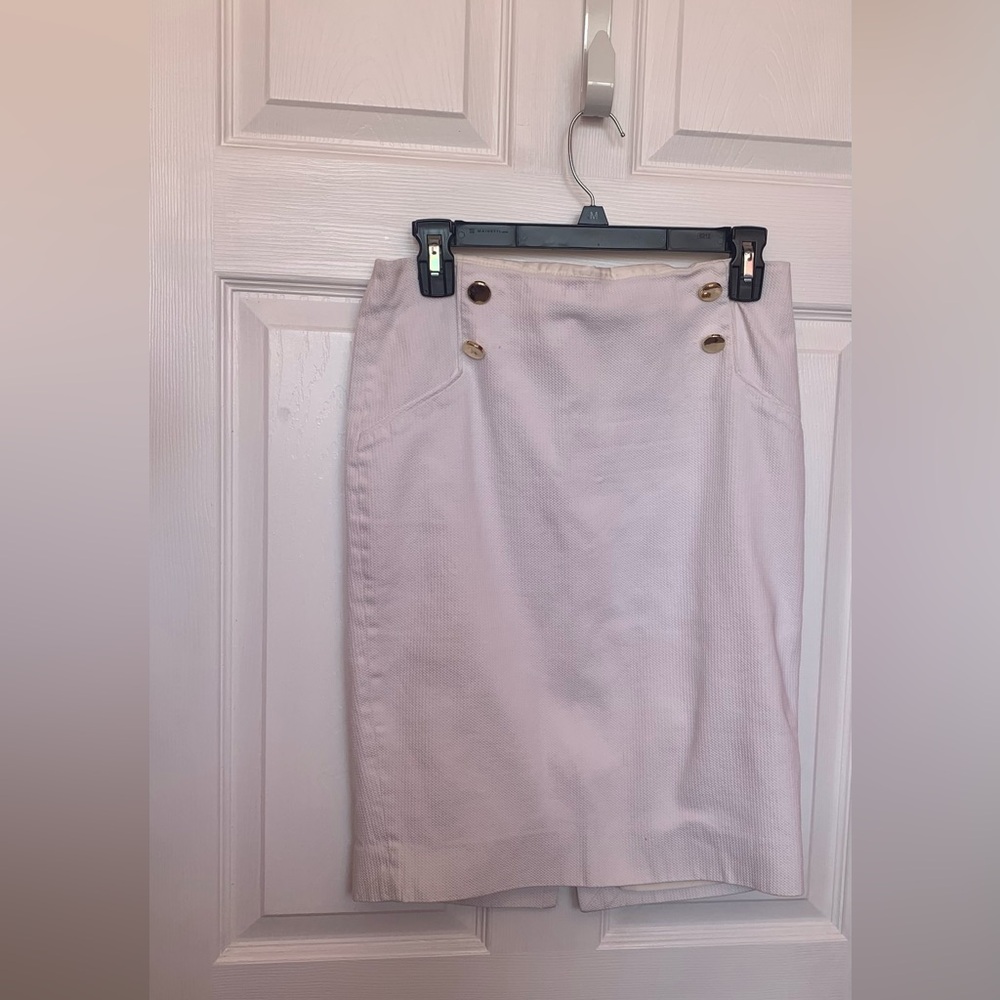 The Limited White Pencil Skirt with Gold Buttons